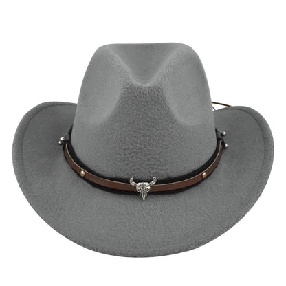 New European and American Cowhead Western Denim Hat Woolen British Jazz Hat Mens and Womens Famous Ethnic Style Big Eaves Hat - Free Shipping - aurelia-clothing-8955