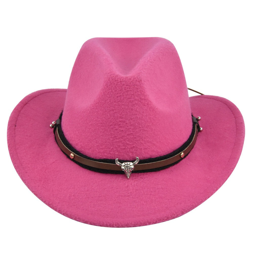 New European and American Cowhead Western Denim Hat Woolen British Jazz Hat Mens and Womens Famous Ethnic Style Big Eaves Hat - Free Shipping - aurelia-clothing-8955