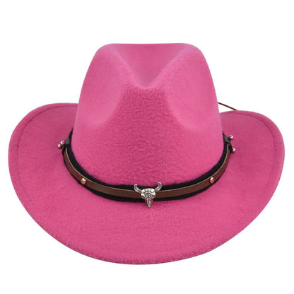 New European and American Cowhead Western Denim Hat Woolen British Jazz Hat Mens and Womens Famous Ethnic Style Big Eaves Hat - Free Shipping - aurelia-clothing-8955