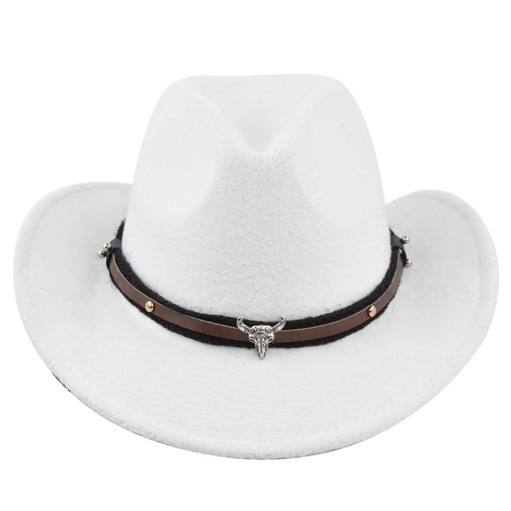 New European and American Cowhead Western Denim Hat Woolen British Jazz Hat Mens and Womens Famous Ethnic Style Big Eaves Hat - Free Shipping - aurelia-clothing-8955