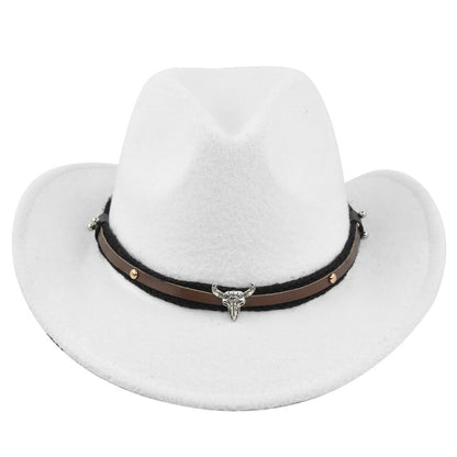 New European and American Cowhead Western Denim Hat Woolen British Jazz Hat Mens and Womens Famous Ethnic Style Big Eaves Hat - Free Shipping - aurelia-clothing-8955