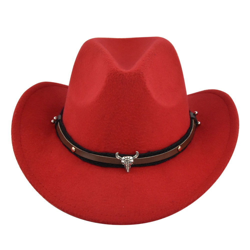 New European and American Cowhead Western Denim Hat Woolen British Jazz Hat Mens and Womens Famous Ethnic Style Big Eaves Hat - Free Shipping - aurelia-clothing-8955