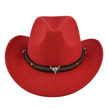 New European and American Cowhead Western Denim Hat Woolen British Jazz Hat Mens and Womens Famous Ethnic Style Big Eaves Hat - Free Shipping - aurelia-clothing-8955