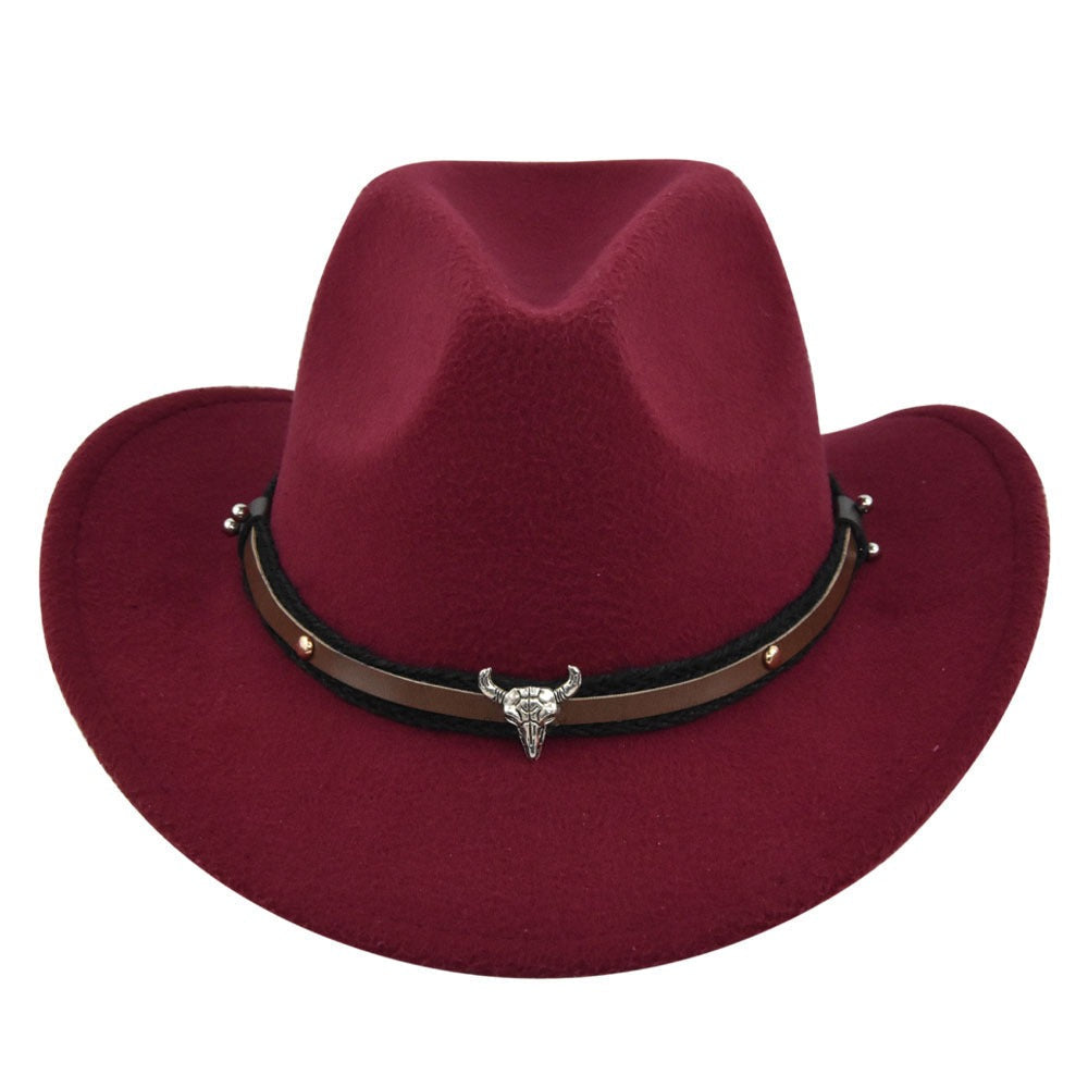 New European and American Cowhead Western Denim Hat Woolen British Jazz Hat Mens and Womens Famous Ethnic Style Big Eaves Hat - Free Shipping - aurelia-clothing-8955