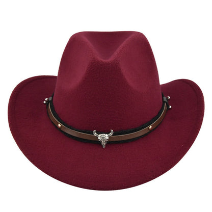 New European and American Cowhead Western Denim Hat Woolen British Jazz Hat Mens and Womens Famous Ethnic Style Big Eaves Hat - Free Shipping - aurelia-clothing-8955