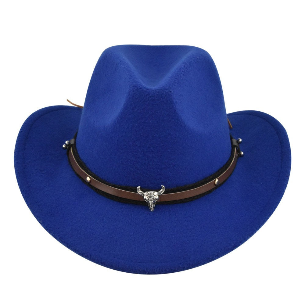 New European and American Cowhead Western Denim Hat Woolen British Jazz Hat Mens and Womens Famous Ethnic Style Big Eaves Hat - Free Shipping - aurelia-clothing-8955