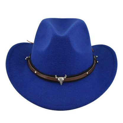 New European and American Cowhead Western Denim Hat Woolen British Jazz Hat Mens and Womens Famous Ethnic Style Big Eaves Hat - Free Shipping - aurelia-clothing-8955