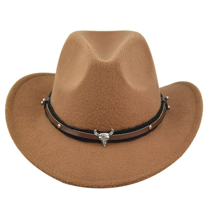 New European and American Cowhead Western Denim Hat Woolen British Jazz Hat Mens and Womens Famous Ethnic Style Big Eaves Hat - Free Shipping - aurelia-clothing-8955