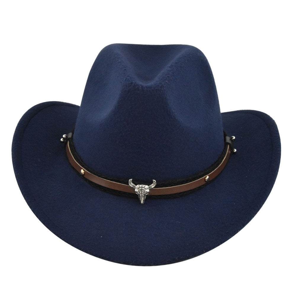 New European and American Cowhead Western Denim Hat Woolen British Jazz Hat Mens and Womens Famous Ethnic Style Big Eaves Hat - Free Shipping - aurelia-clothing-8955