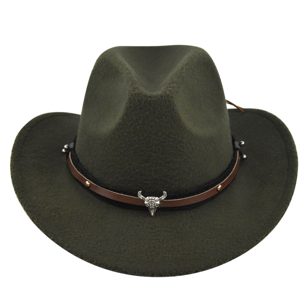 New European and American Cowhead Western Denim Hat Woolen British Jazz Hat Mens and Womens Famous Ethnic Style Big Eaves Hat - Free Shipping - aurelia-clothing-8955