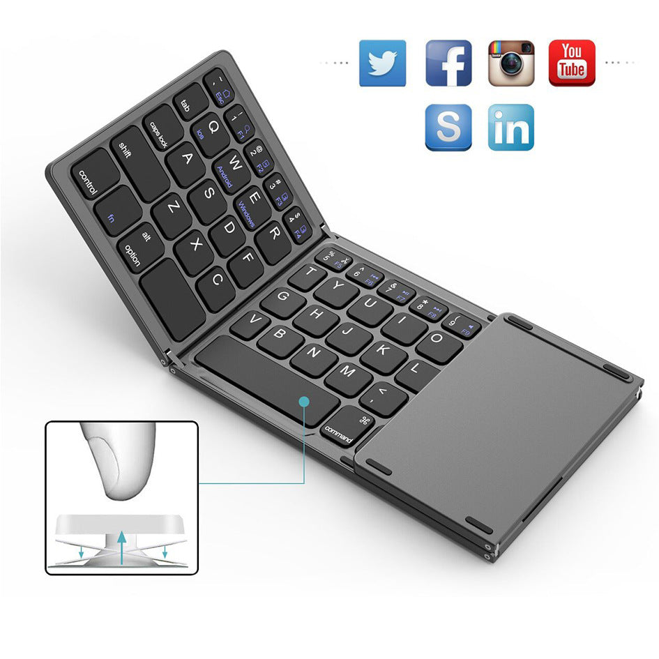 New Mini Wireless Three Folding Bluetooth Keyboard Bluetooth Wireless Folding With Touch Pad Bo33 Rechargeable Keyboard - Free Shipping - aurelia-clothing-8955