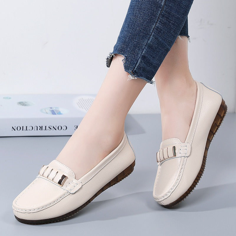 New Single Shoes In Spring And Autumn Womens Korean Flat Mother Shoes Cowhide Small Leather Shoes - Free Shipping - aurelia-clothing-8955
