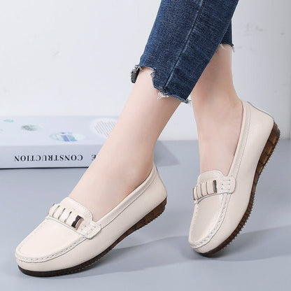 New Single Shoes In Spring And Autumn Womens Korean Flat Mother Shoes Cowhide Small Leather Shoes - Free Shipping - aurelia-clothing-8955