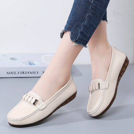 New Single Shoes In Spring And Autumn Womens Korean Flat Mother Shoes Cowhide Small Leather Shoes - Free Shipping - aurelia-clothing-8955