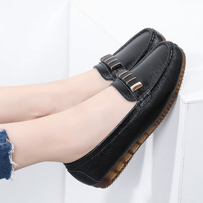 New Single Shoes In Spring And Autumn Womens Korean Flat Mother Shoes Cowhide Small Leather Shoes - Free Shipping - aurelia-clothing-8955