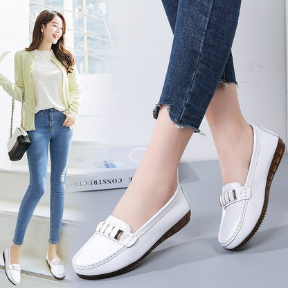 New Single Shoes In Spring And Autumn Womens Korean Flat Mother Shoes Cowhide Small Leather Shoes - Free Shipping - aurelia-clothing-8955
