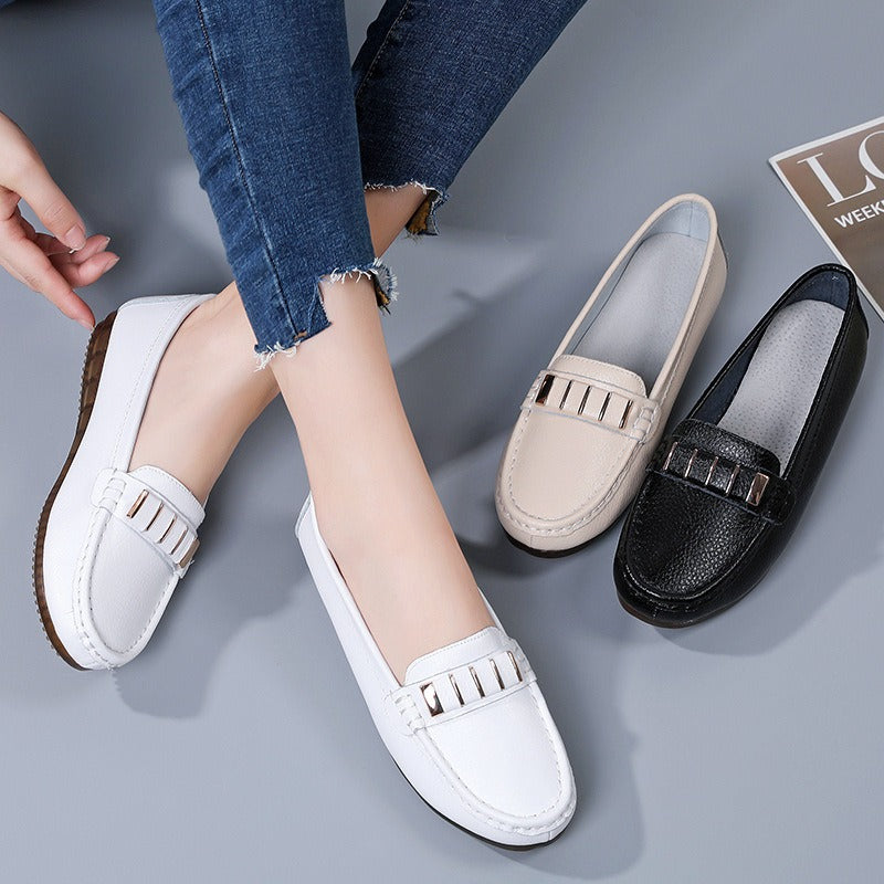 New Single Shoes In Spring And Autumn Womens Korean Flat Mother Shoes Cowhide Small Leather Shoes - Free Shipping - aurelia-clothing-8955