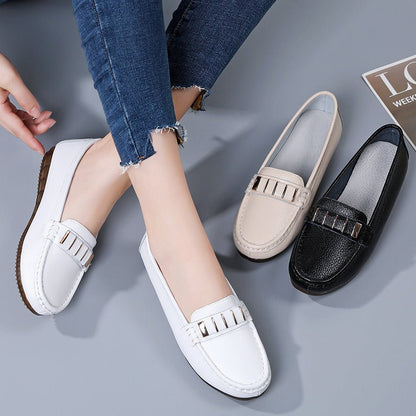 New Single Shoes In Spring And Autumn Womens Korean Flat Mother Shoes Cowhide Small Leather Shoes - Free Shipping - aurelia-clothing-8955