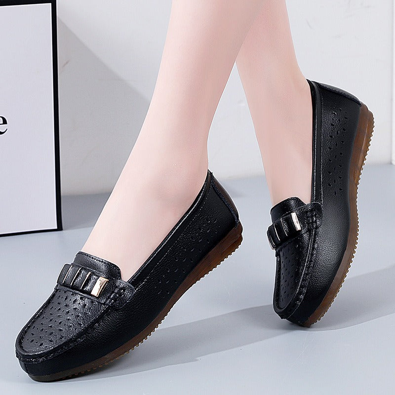 New Single Shoes In Spring And Autumn Womens Korean Flat Mother Shoes Cowhide Small Leather Shoes - Free Shipping - aurelia-clothing-8955