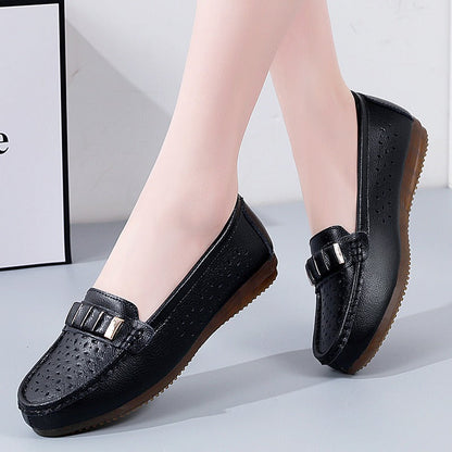 New Single Shoes In Spring And Autumn Womens Korean Flat Mother Shoes Cowhide Small Leather Shoes - Free Shipping - aurelia-clothing-8955