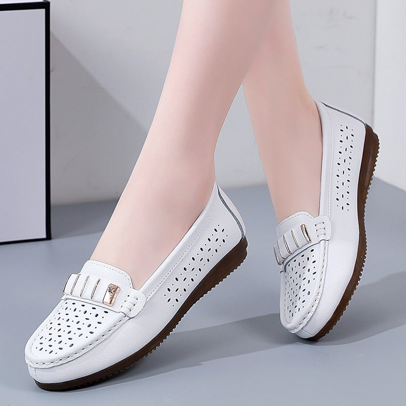 New Single Shoes In Spring And Autumn Womens Korean Flat Mother Shoes Cowhide Small Leather Shoes - Free Shipping - aurelia-clothing-8955