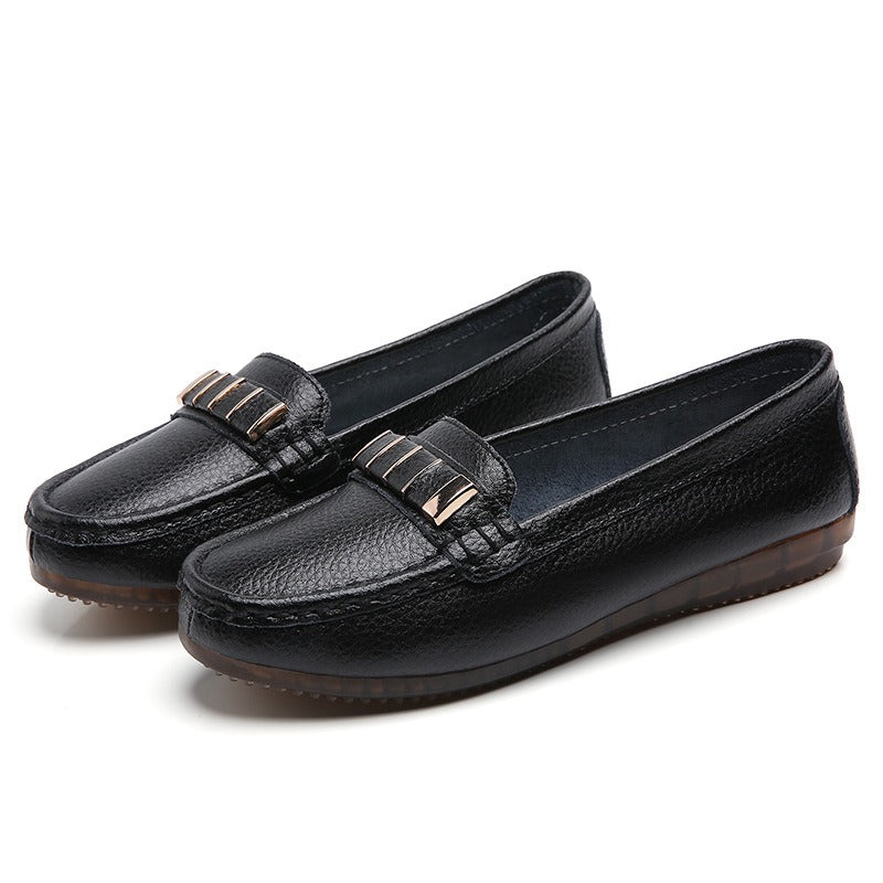 New Single Shoes In Spring And Autumn Womens Korean Flat Mother Shoes Cowhide Small Leather Shoes - Free Shipping - aurelia-clothing-8955