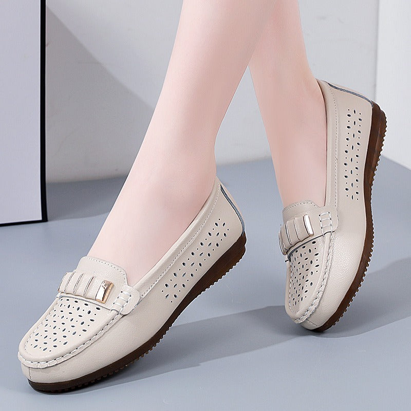 New Single Shoes In Spring And Autumn Womens Korean Flat Mother Shoes Cowhide Small Leather Shoes - Free Shipping - aurelia-clothing-8955