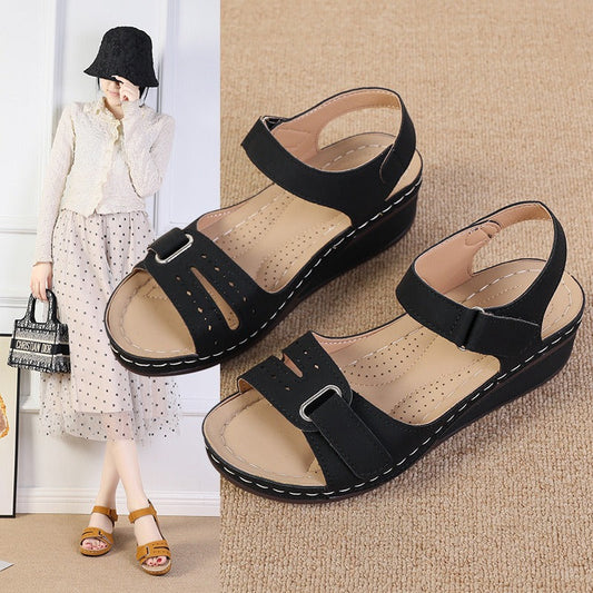 New Type Sandals Womens Flat Bottom Velcro Fish Mouth Thick Bottom Large Slip On Sandals - Free Shipping - aurelia-clothing-8955