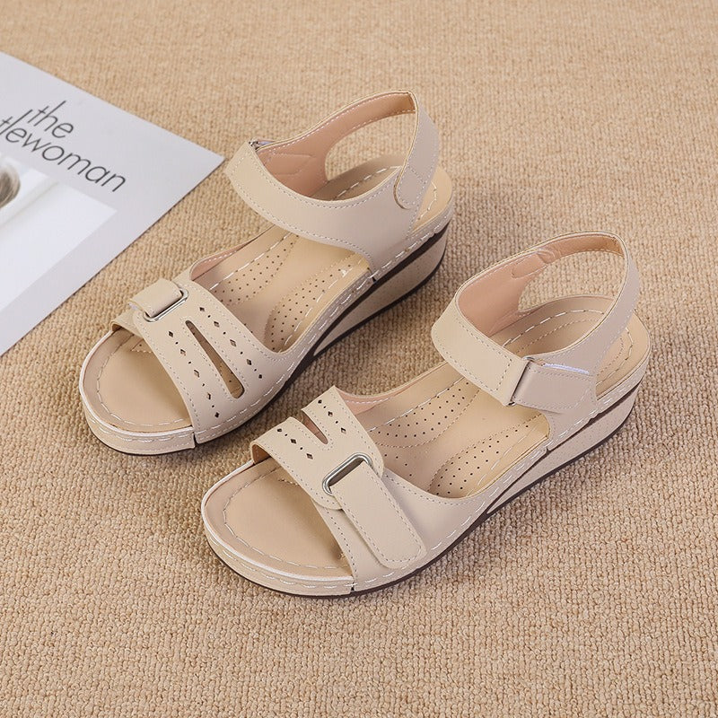 New Type Sandals Womens Flat Bottom Velcro Fish Mouth Thick Bottom Large Slip On Sandals - Free Shipping - aurelia-clothing-8955