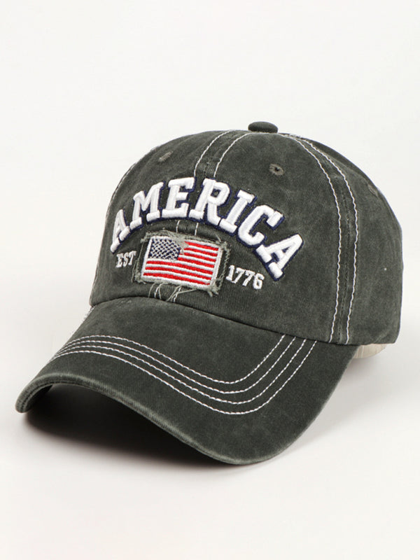 New denim embroidered old baseball cap American flag letter embroidered peaked cap - Free Shipping - aurelia-clothing-8955