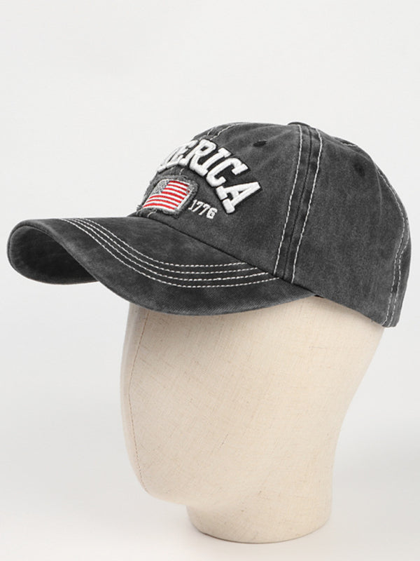 New denim embroidered old baseball cap American flag letter embroidered peaked cap - Free Shipping - aurelia-clothing-8955