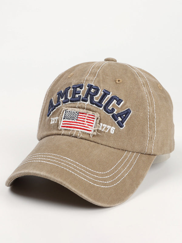 New denim embroidered old baseball cap American flag letter embroidered peaked cap - Free Shipping - aurelia-clothing-8955