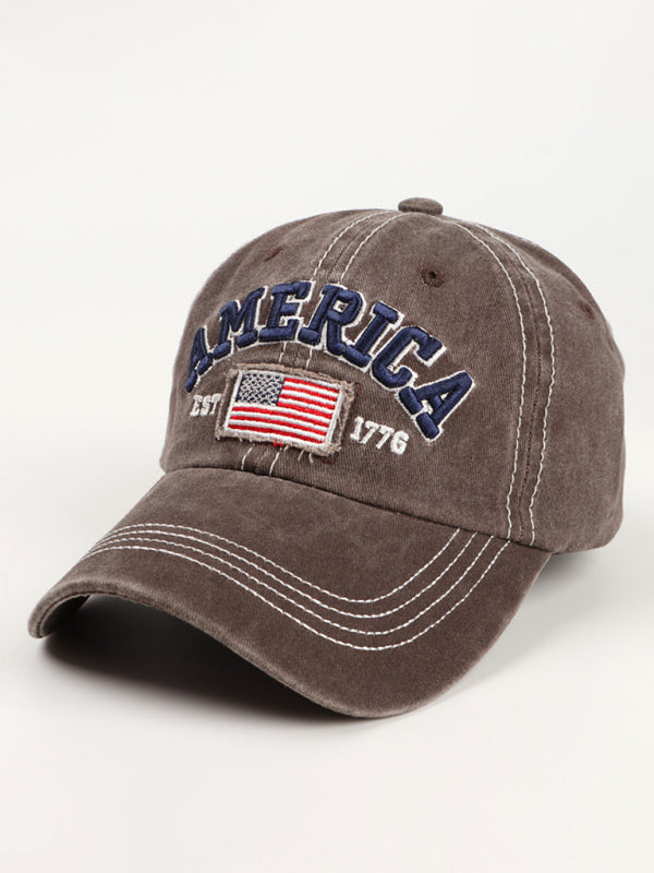 New denim embroidered old baseball cap American flag letter embroidered peaked cap - Free Shipping - aurelia-clothing-8955