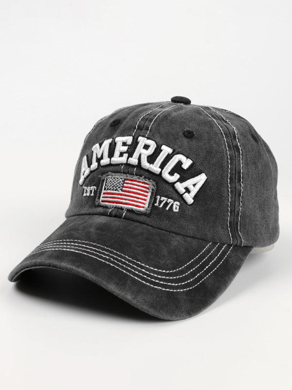 New denim embroidered old baseball cap American flag letter embroidered peaked cap - Free Shipping - aurelia-clothing-8955