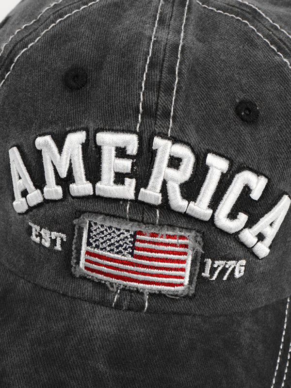 New denim embroidered old baseball cap American flag letter embroidered peaked cap - Free Shipping - aurelia-clothing-8955