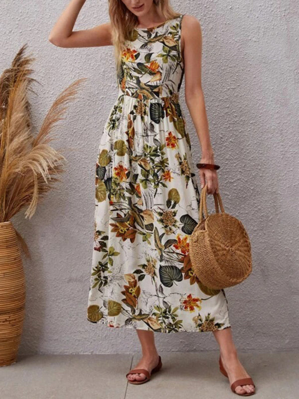 New holiday style skirt womens fashion print sleeveless dress - Free Shipping - aurelia-clothing-8955