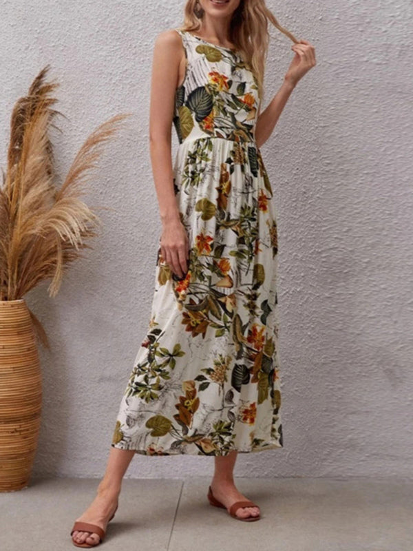 New holiday style skirt womens fashion print sleeveless dress - Free Shipping - aurelia-clothing-8955