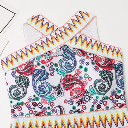 New one-piece swimsuit knitted waistband printed hanging neck one-piece swimsuit - Free Shipping - aurelia-clothing-8955
