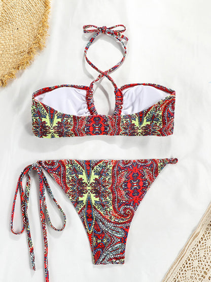 New polka dot print split bandeau bikini - Free Shipping - aurelia-clothing-8955