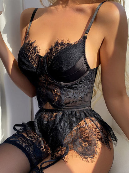 New sexy lingerie garter belt three-piece uniform set - Free Shipping - aurelia-clothing-8955