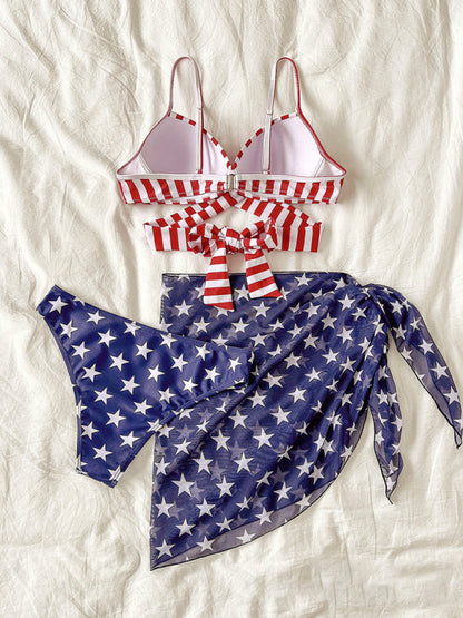 New womens bikini flag print stars and stripes three-piece swimsuit - Free Shipping - aurelia-clothing-8955
