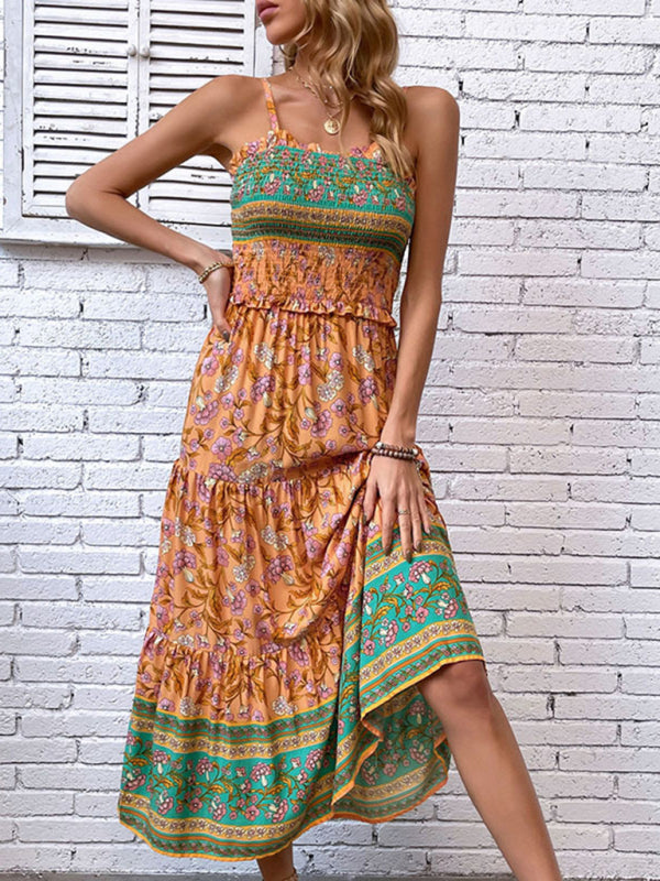 New womens casual holiday bohemian floral print suspender dress - Free Shipping - aurelia-clothing-8955