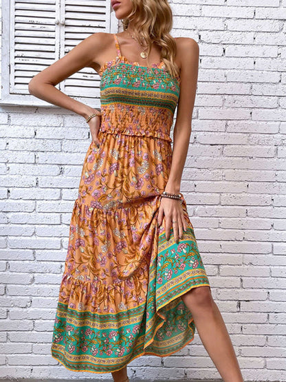 New womens casual holiday bohemian floral print suspender dress - Free Shipping - aurelia-clothing-8955
