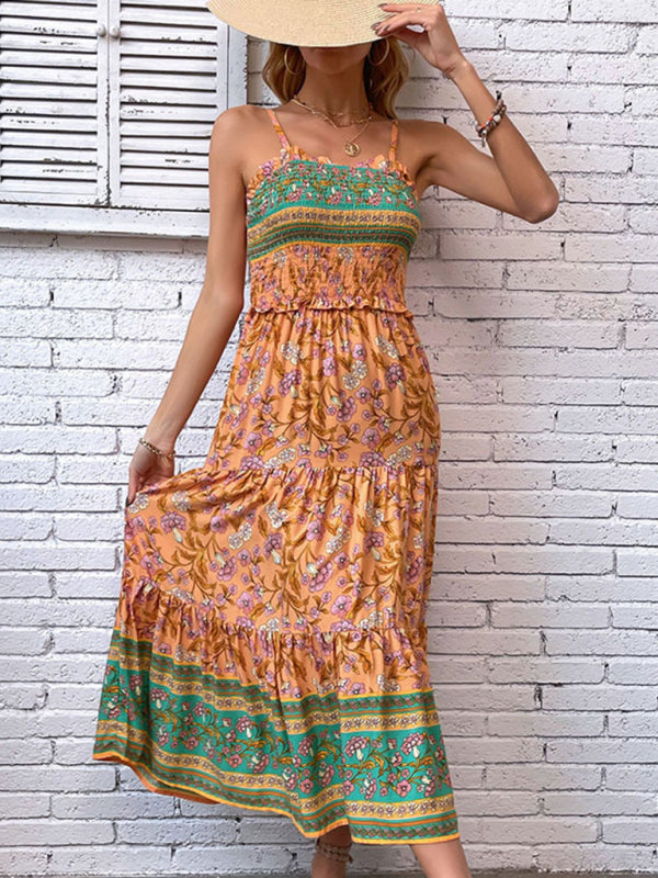 New womens casual holiday bohemian floral print suspender dress - Free Shipping - aurelia-clothing-8955