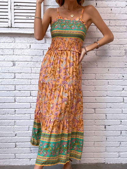 New womens casual holiday bohemian floral print suspender dress - Free Shipping - aurelia-clothing-8955