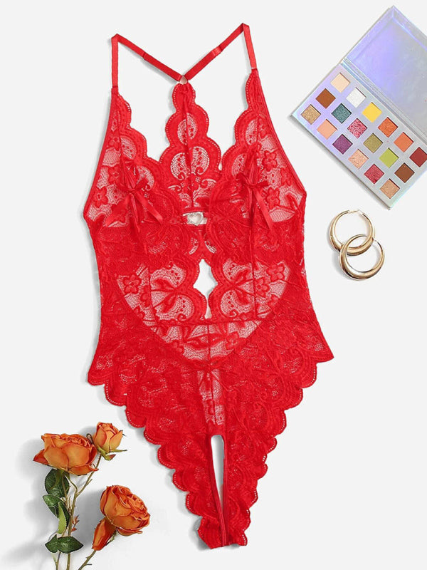 New womens sexy lace see-through crotch-free one-piece sexy pajamas - Free Shipping - aurelia-clothing-8955