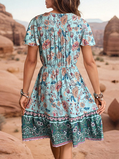 New womens v-neck bohemian style dress - Free Shipping - aurelia-clothing-8955