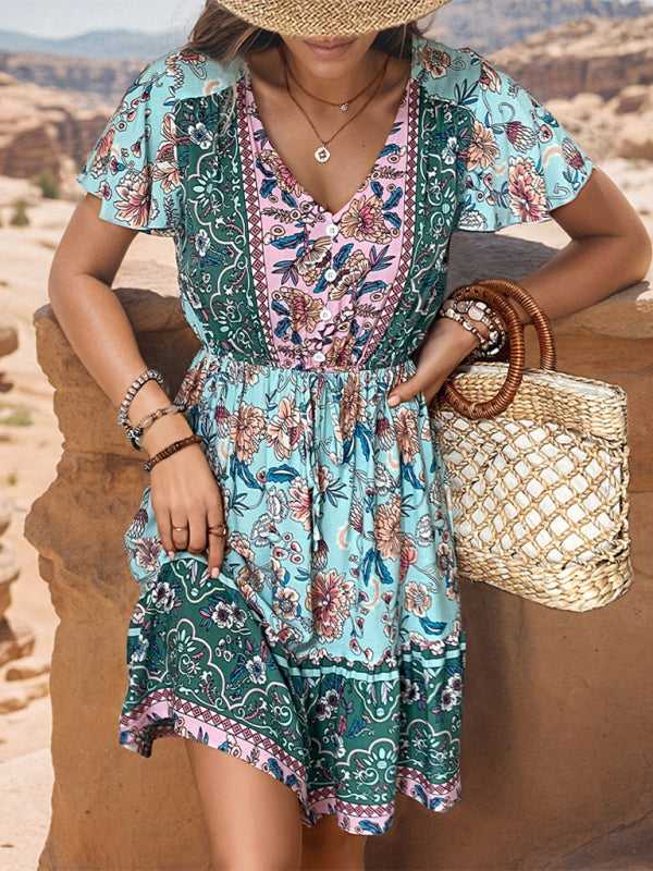 New womens v-neck bohemian style dress - Free Shipping - aurelia-clothing-8955
