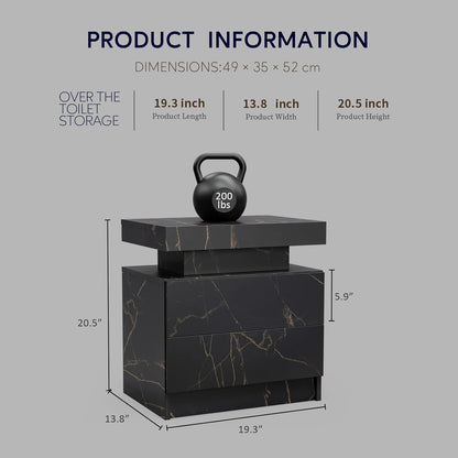 Nightstand LED Bedside Table Cabinet Lights Modern End Side with 2 Drawers for Bedroom (Black Gold) - Free Shipping - aurelia-clothing-8955