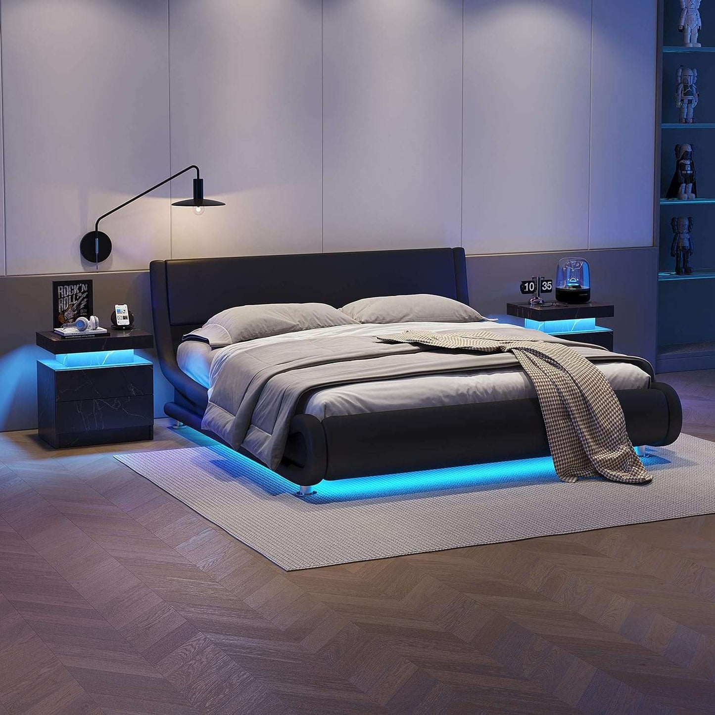 Nightstand LED Bedside Table Cabinet Lights Modern End Side with 2 Drawers for Bedroom (Black Gold) - Free Shipping - aurelia-clothing-8955
